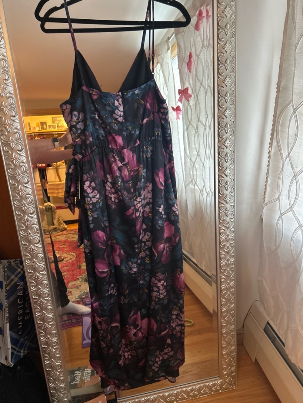 Express Floral Wrap Midi Dress in Deep Plum and Black - Picture 6 of 10